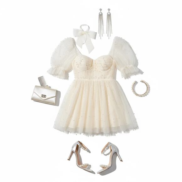 Ava Gowns Pearl Mini Dress Ivory Tulle Lace Up Back Coquette Bridal Size 16 New - Picture 3 of 16